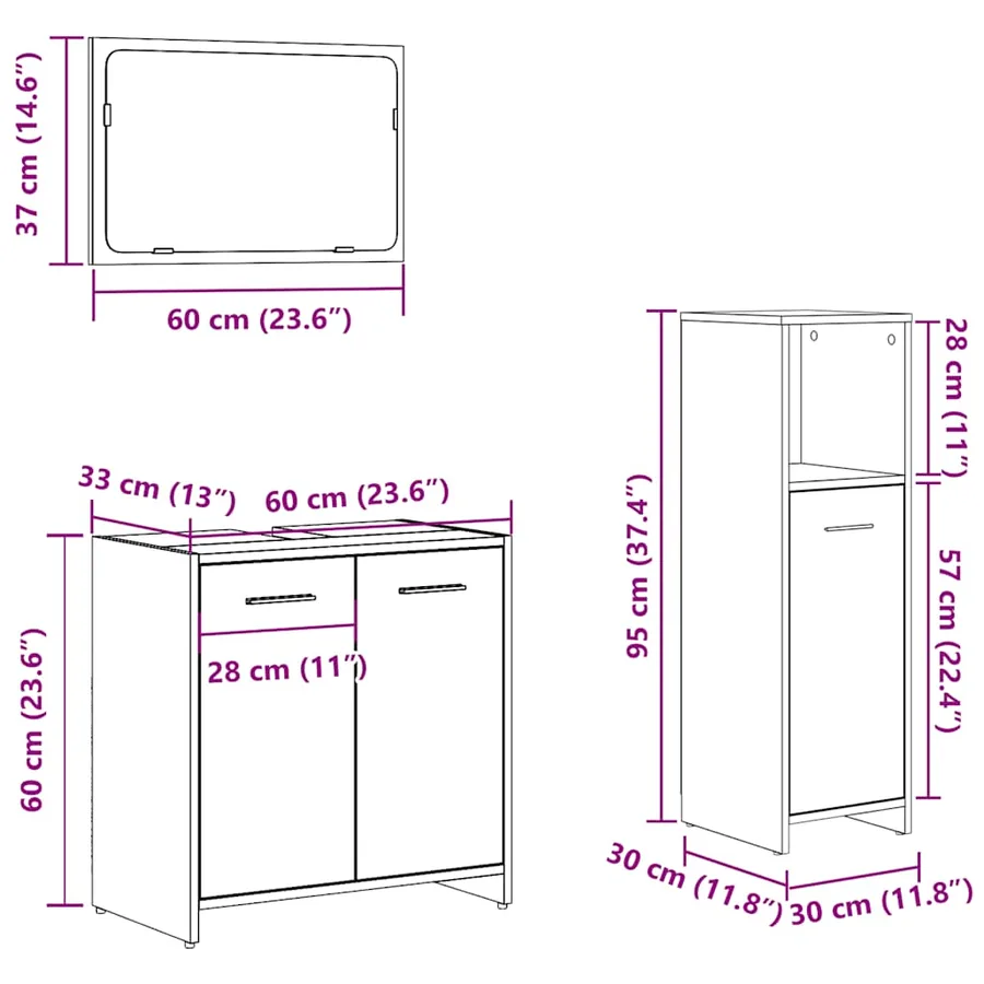 Ensemble de meubles de salle de bain 3 pcs gris béton - 9