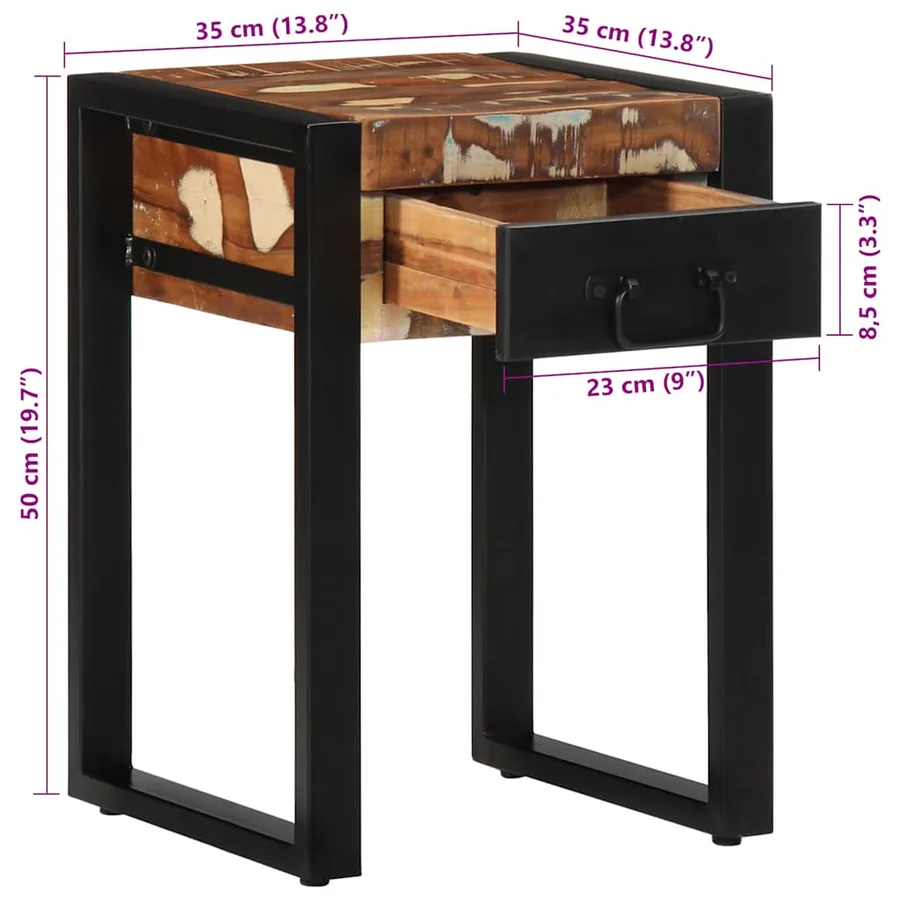 Table d'appoint multicolore 35x35x50cm bois massif récupération - 10