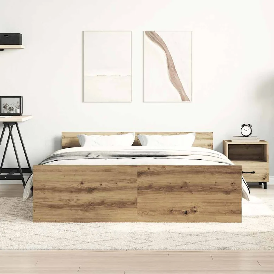 Cadre de lit sans matelas chêne artisanal 140x200 cm - 3