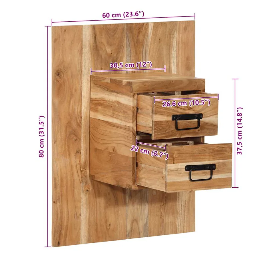 Table de chevet 60x32x80 cm bois d'acacia solide - 11