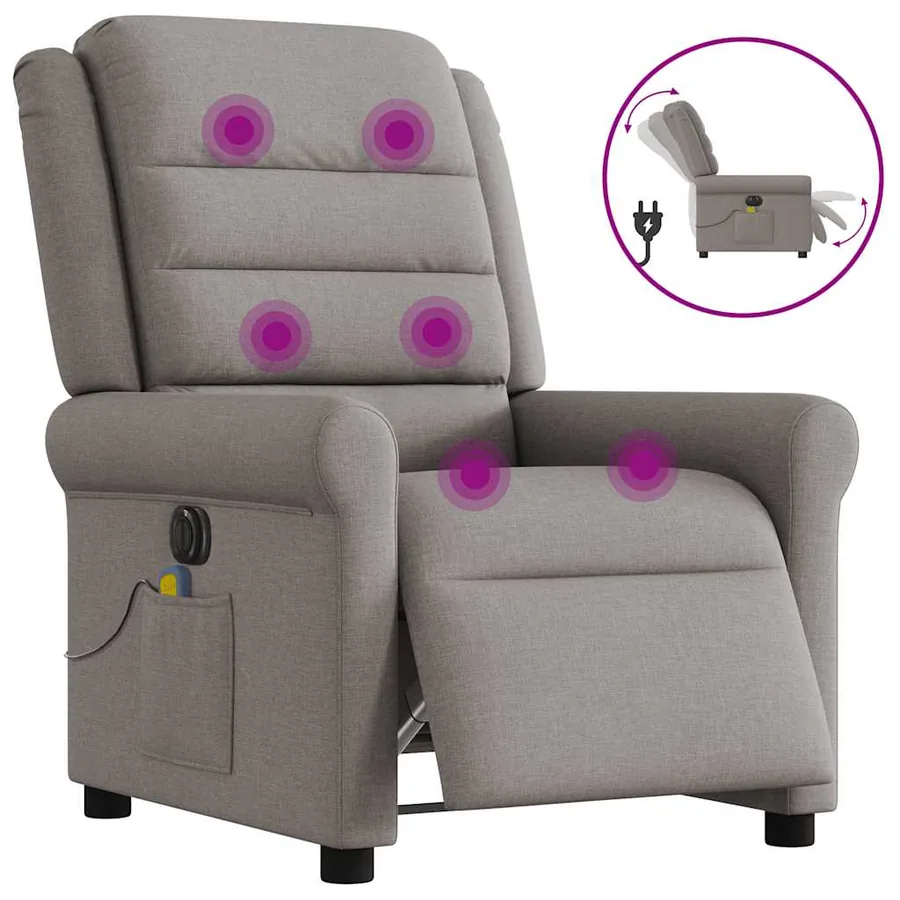 Fauteuil de massage inclinable électrique Taupe Tissu
