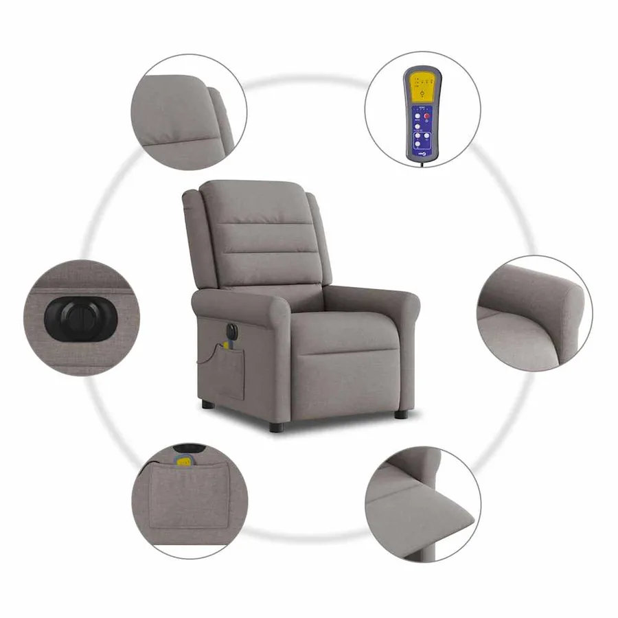 Fauteuil de massage inclinable électrique Taupe Tissu - 10