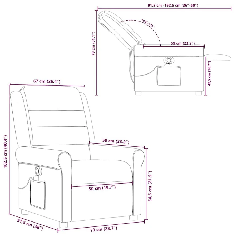 Fauteuil de massage inclinable électrique Taupe Tissu - 16