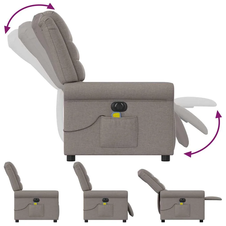 Fauteuil de massage inclinable électrique Taupe Tissu - 8