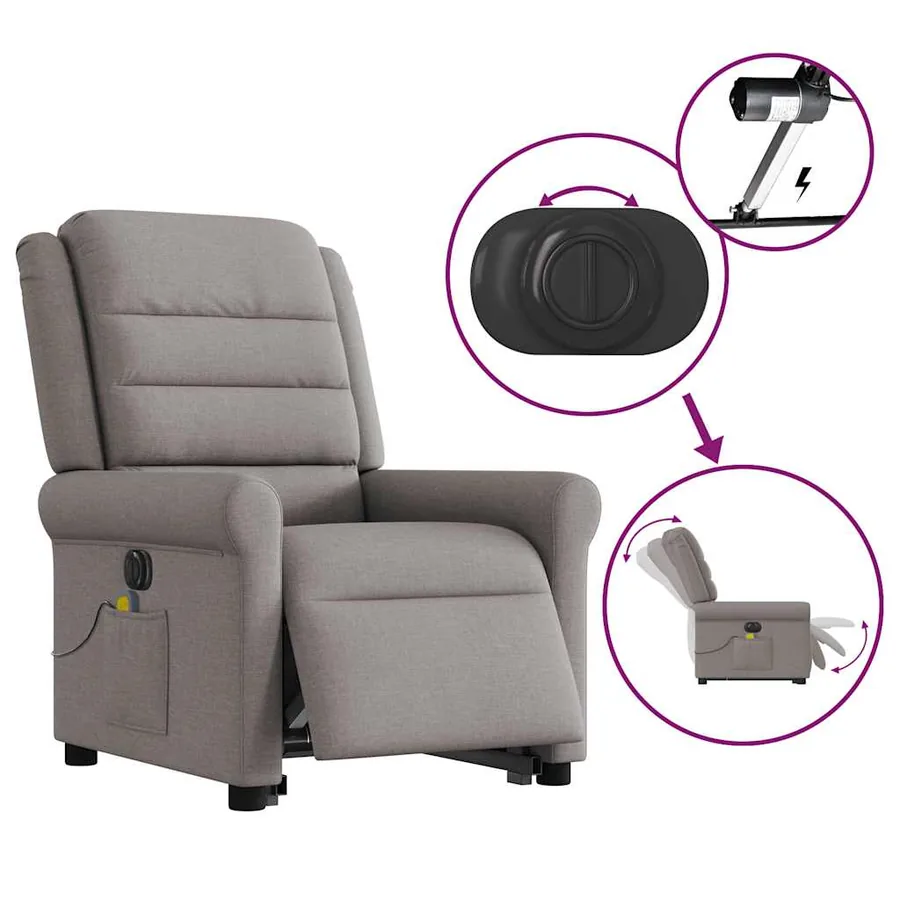 Fauteuil inclinable de massage électrique Taupe Tissu - 10