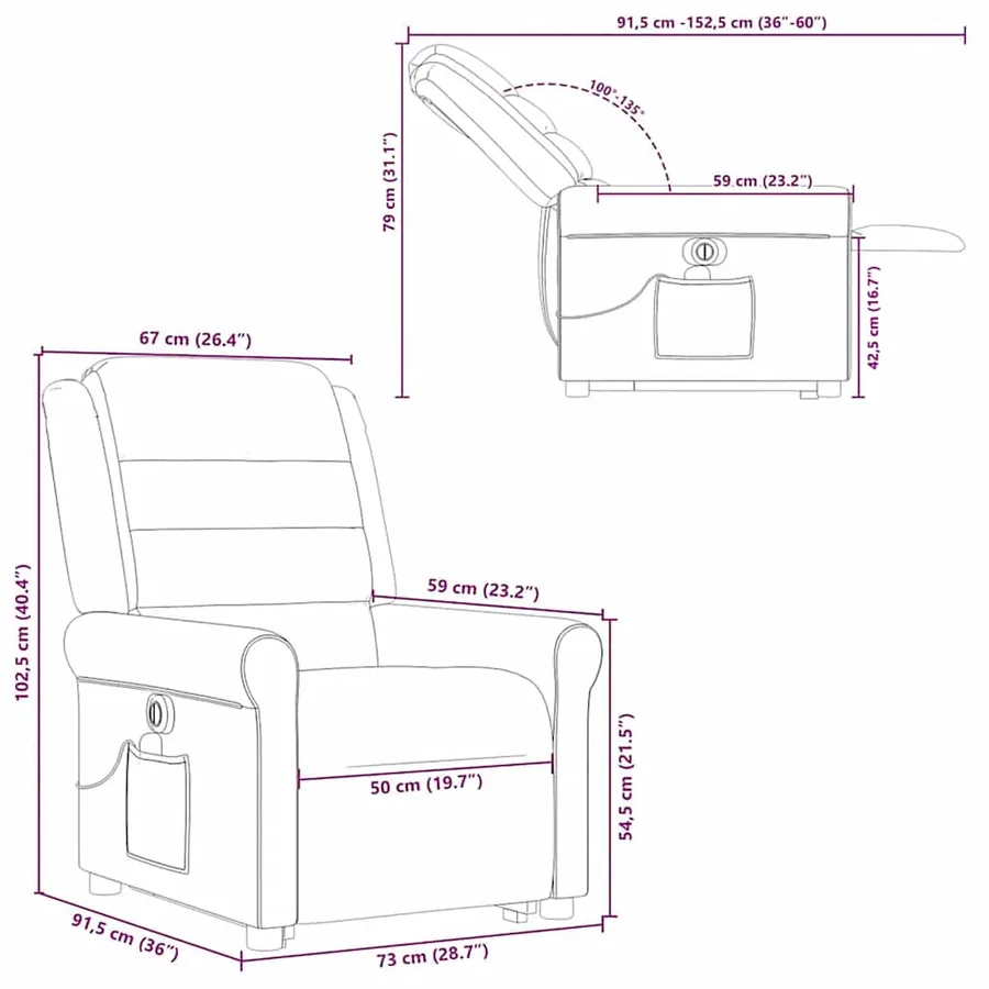 Fauteuil inclinable de massage électrique Taupe Tissu - 17