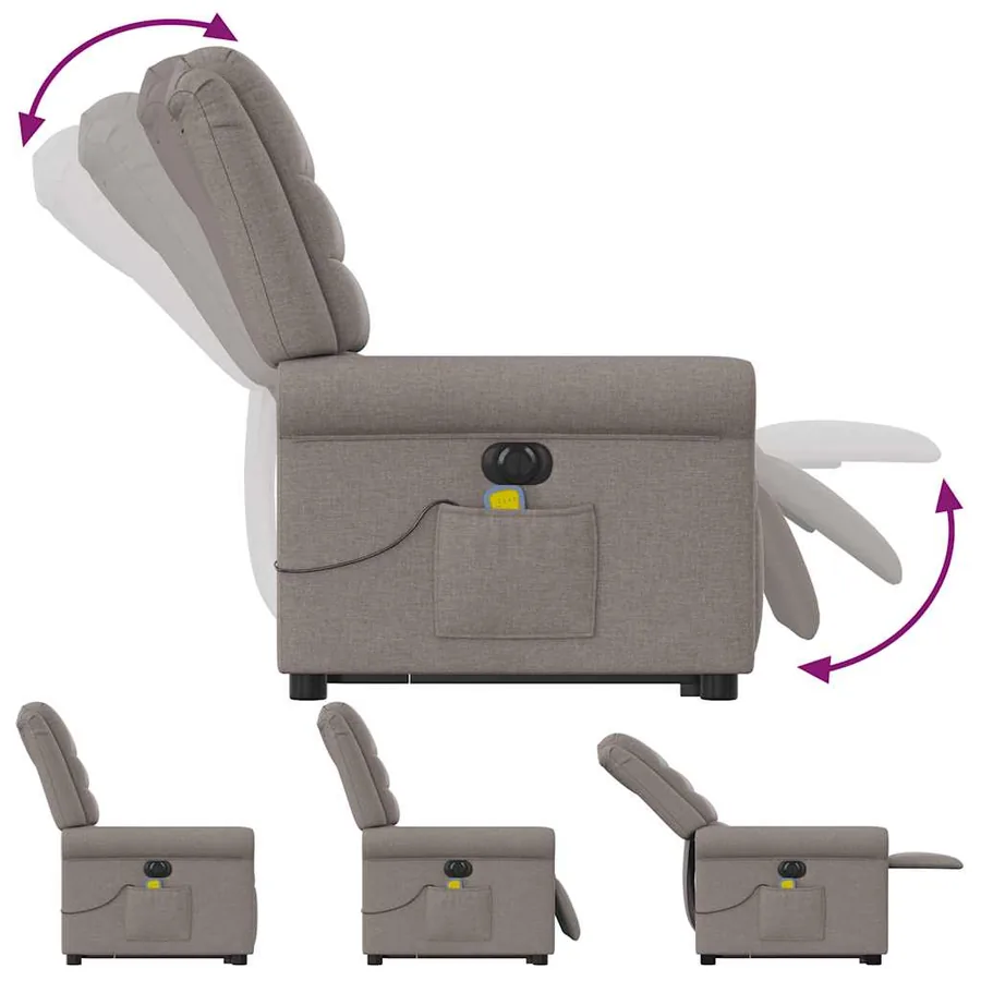 Fauteuil inclinable de massage électrique Taupe Tissu - 8