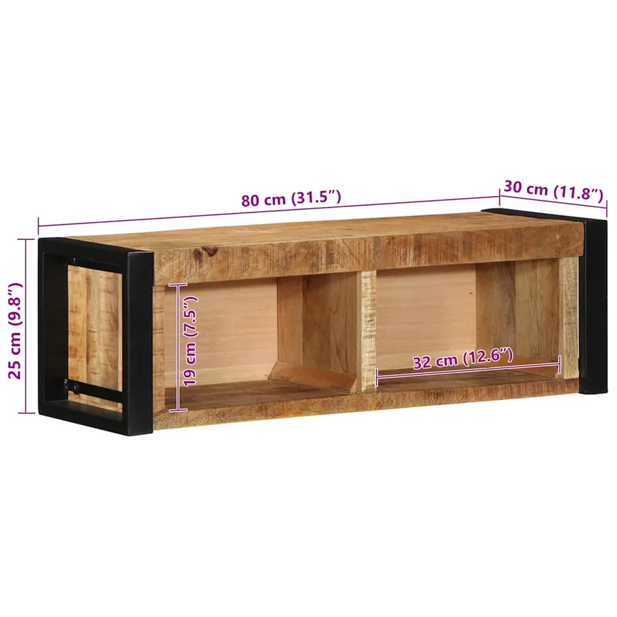 Meuble TV 80x30x25 cm bois massif de manguier brut - 9
