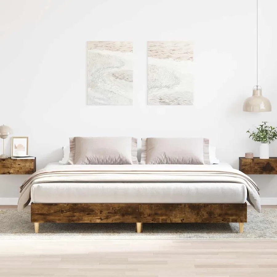 Cadre de lit sans matelas chêne fumé 200x200 cm bois ingénierie