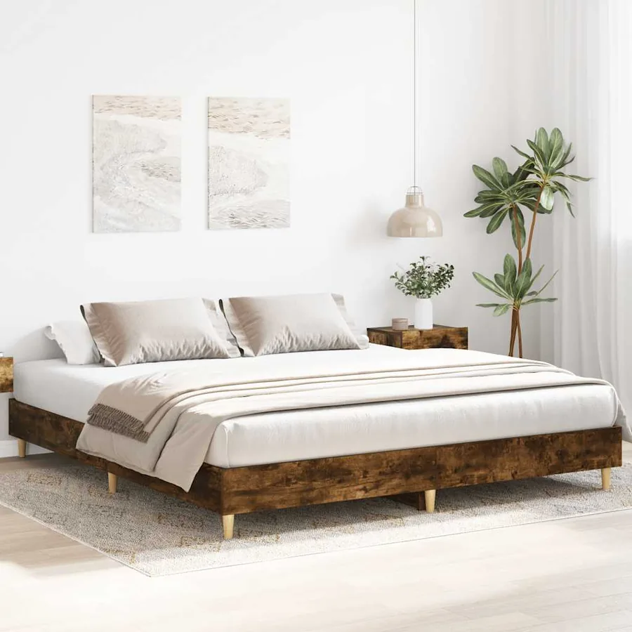 Cadre de lit sans matelas chêne fumé 200x200 cm bois ingénierie - 3