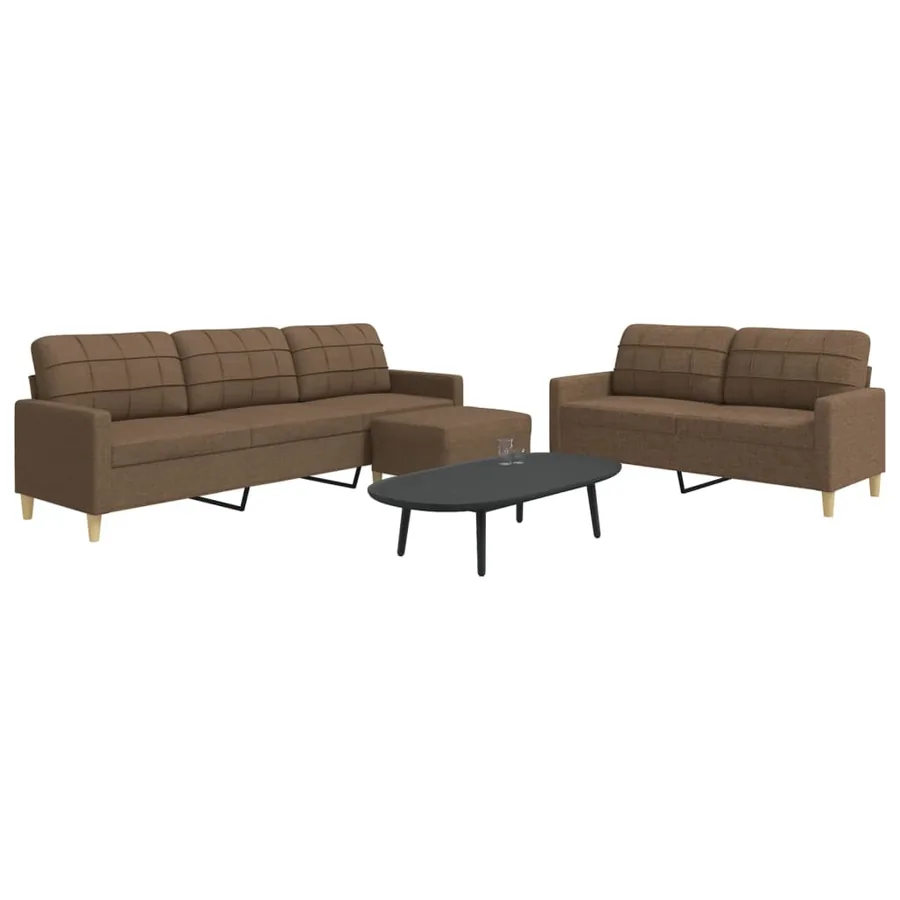 Ensemble de canapés 3 pcs avec repose-pied marron tissu