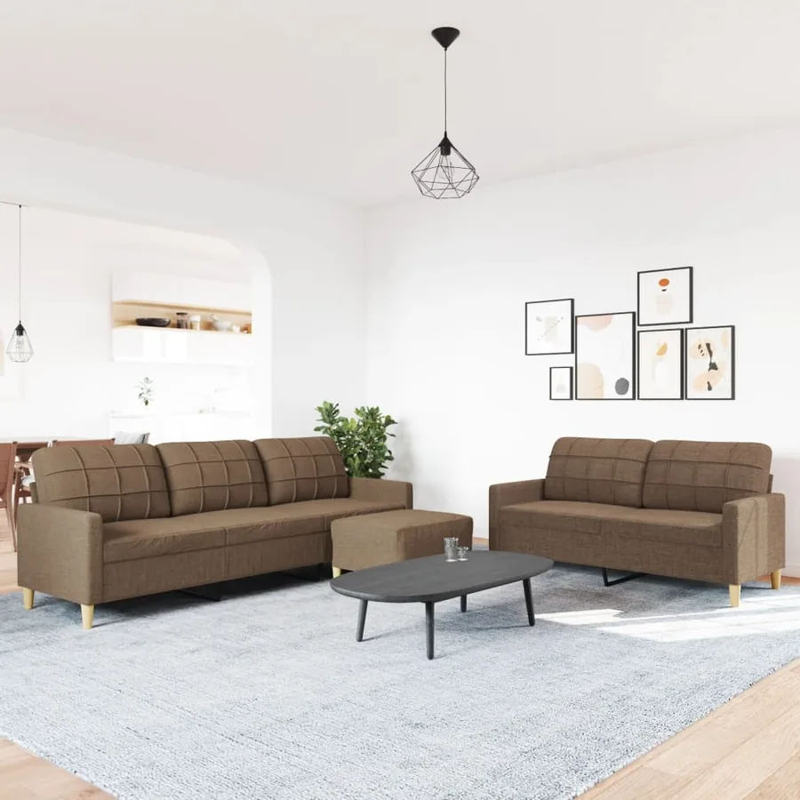 Ensemble de canapés 3 pcs avec repose-pied marron tissu - 3