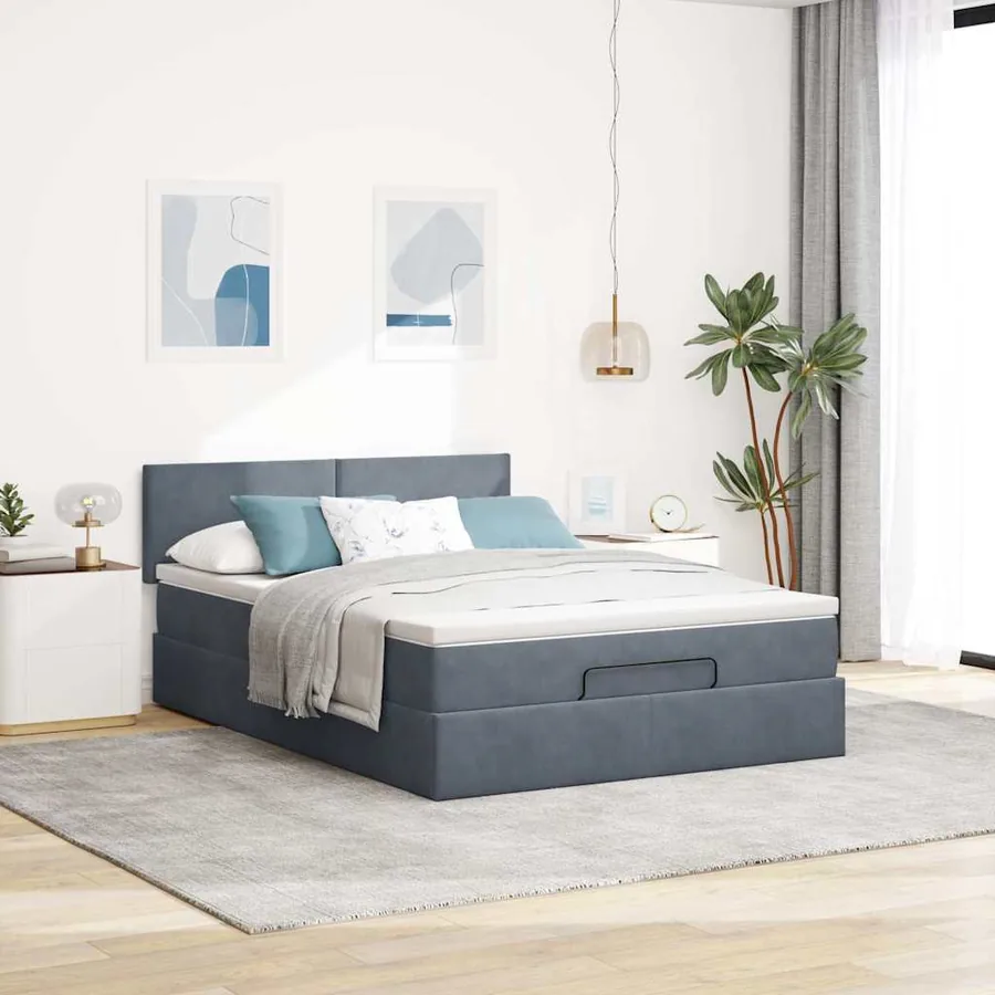 Cadre de lit ottoman avec matelas gris foncé 140x190 cm velours - 4