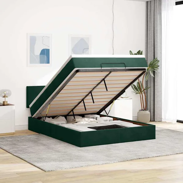 Cadre de lit ottoman avec matelas vert foncé 140x190 cm velours