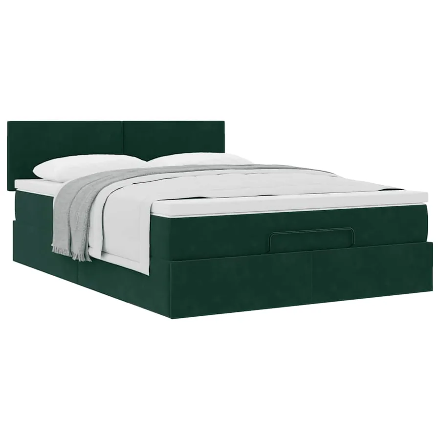 Cadre de lit ottoman avec matelas vert foncé 140x190 cm velours - 5