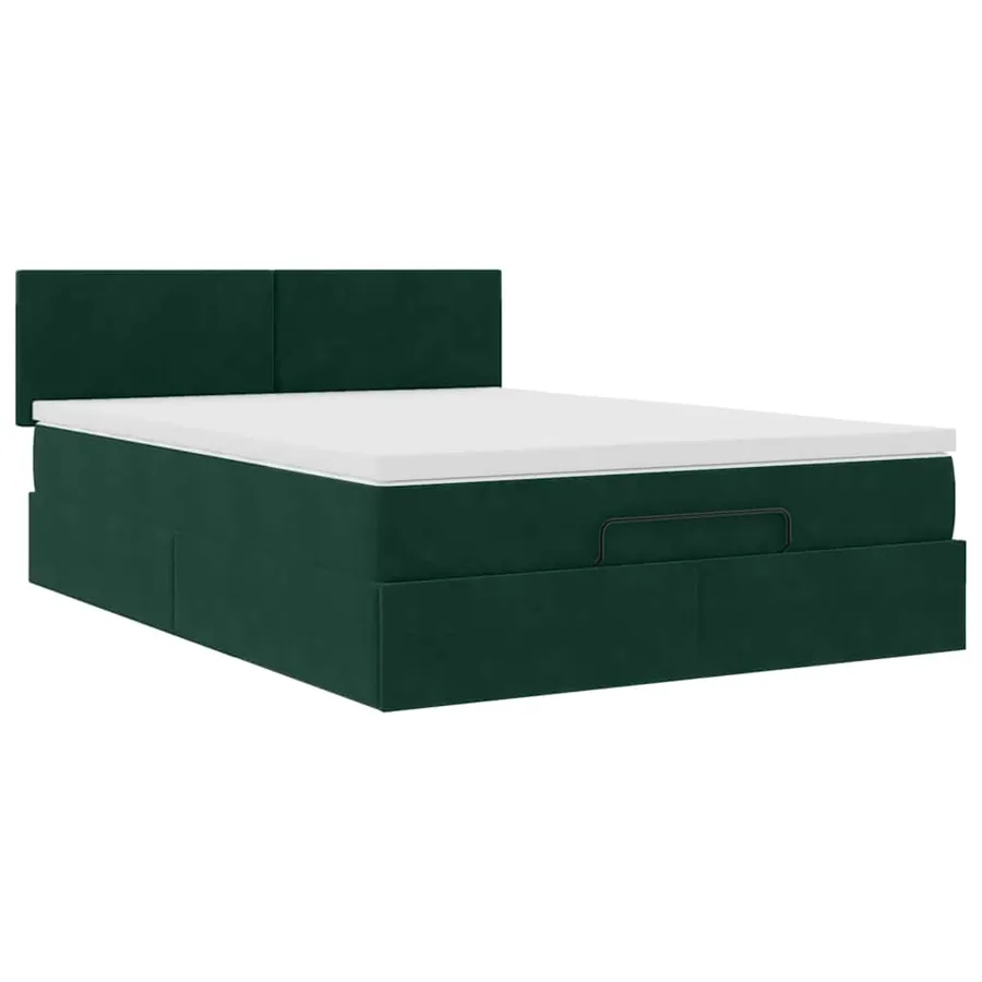 Cadre de lit ottoman avec matelas vert foncé 140x190 cm velours - 6