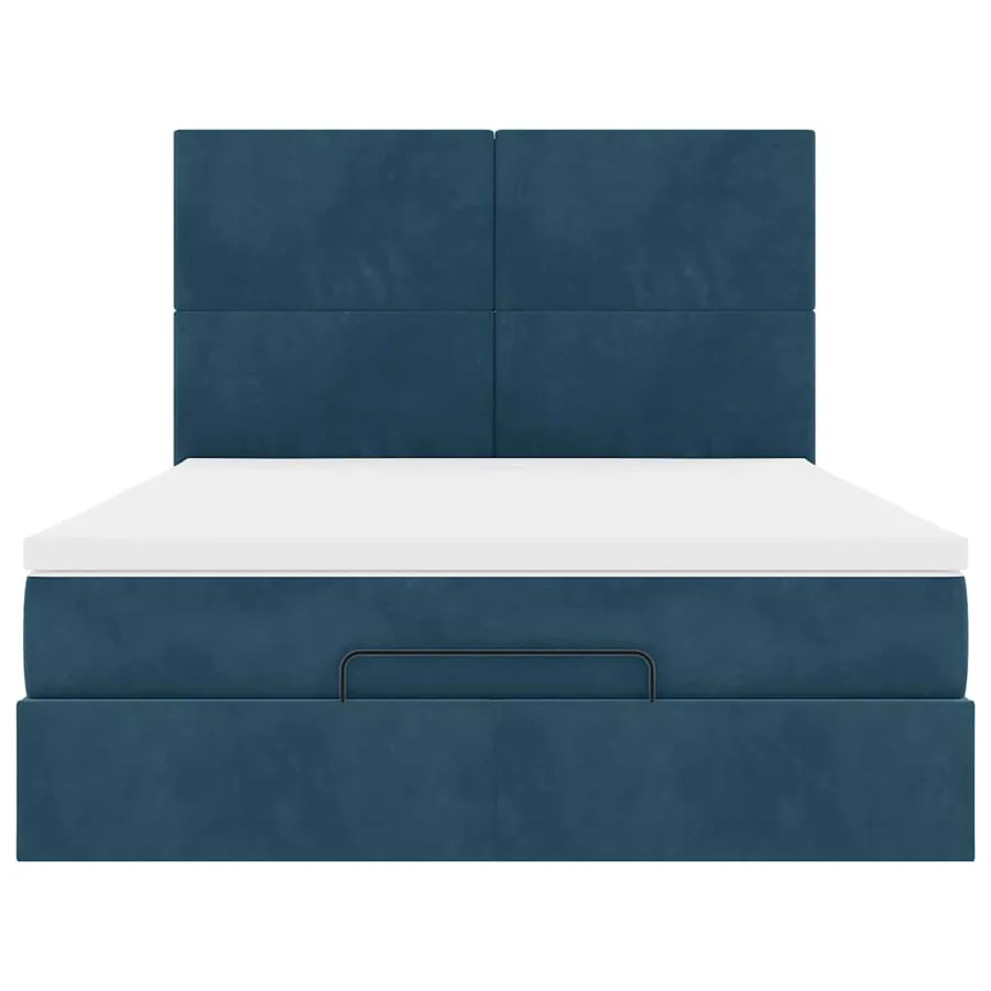 Cadre de lit ottoman avec matelas bleu foncé 140x190 cm velours - 7