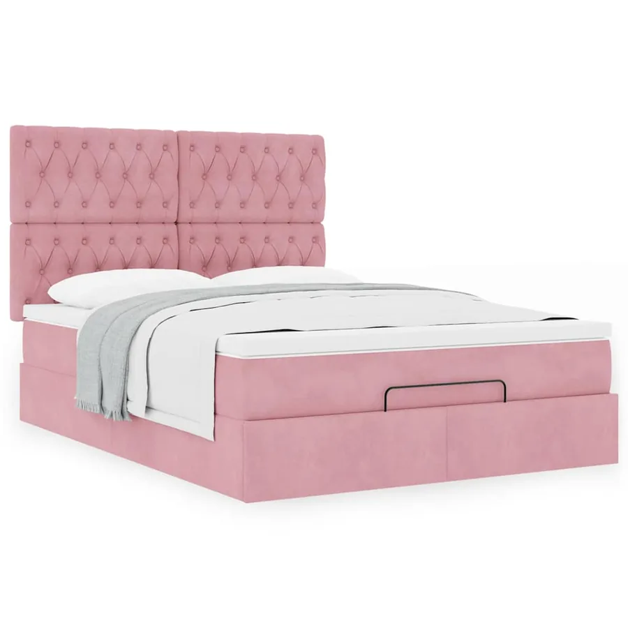 Cadre de lit ottoman avec matelas rose 140x190 cm velours - 4