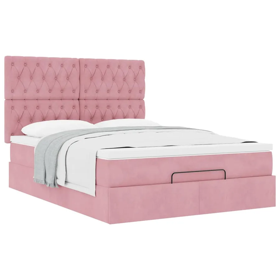 Cadre de lit ottoman avec matelas rose 140x190 cm velours - 5