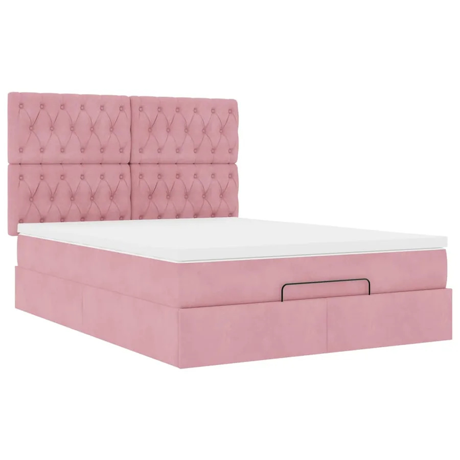 Cadre de lit ottoman avec matelas rose 140x190 cm velours - 6