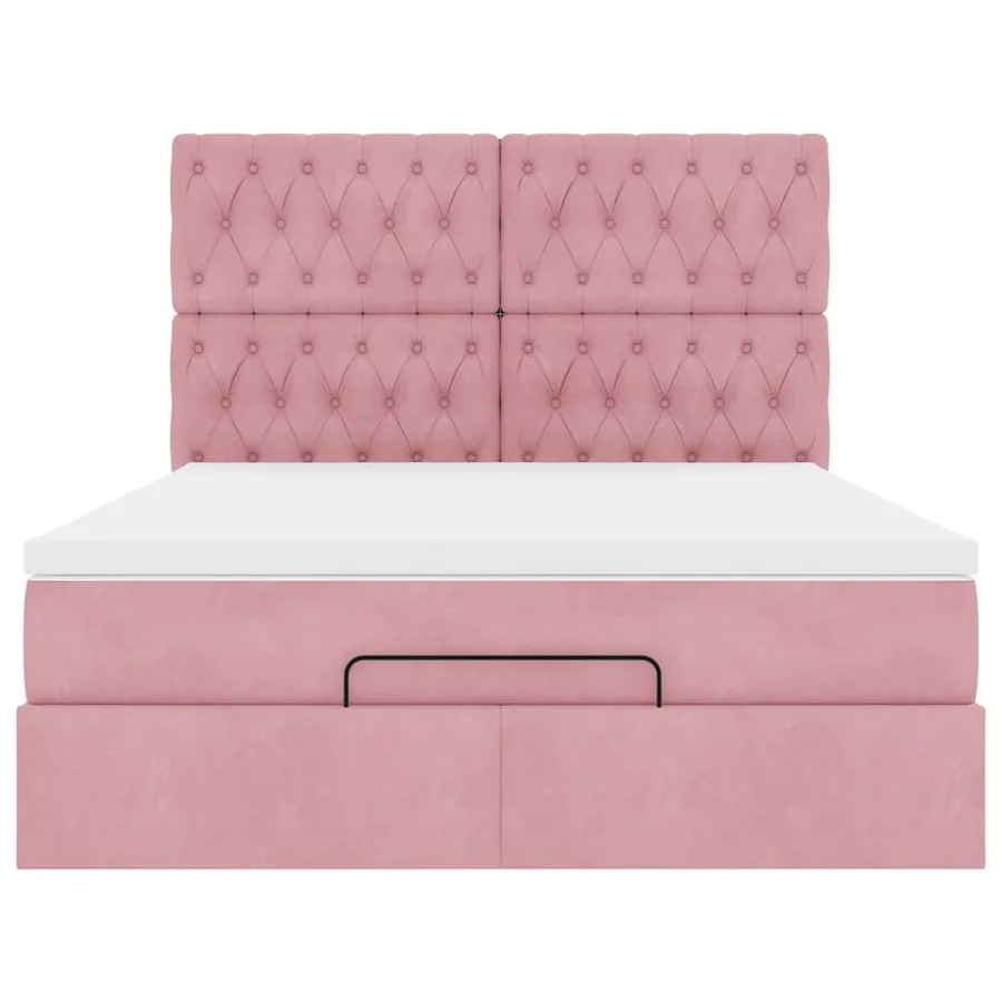 Cadre de lit ottoman avec matelas rose 140x190 cm velours - 7