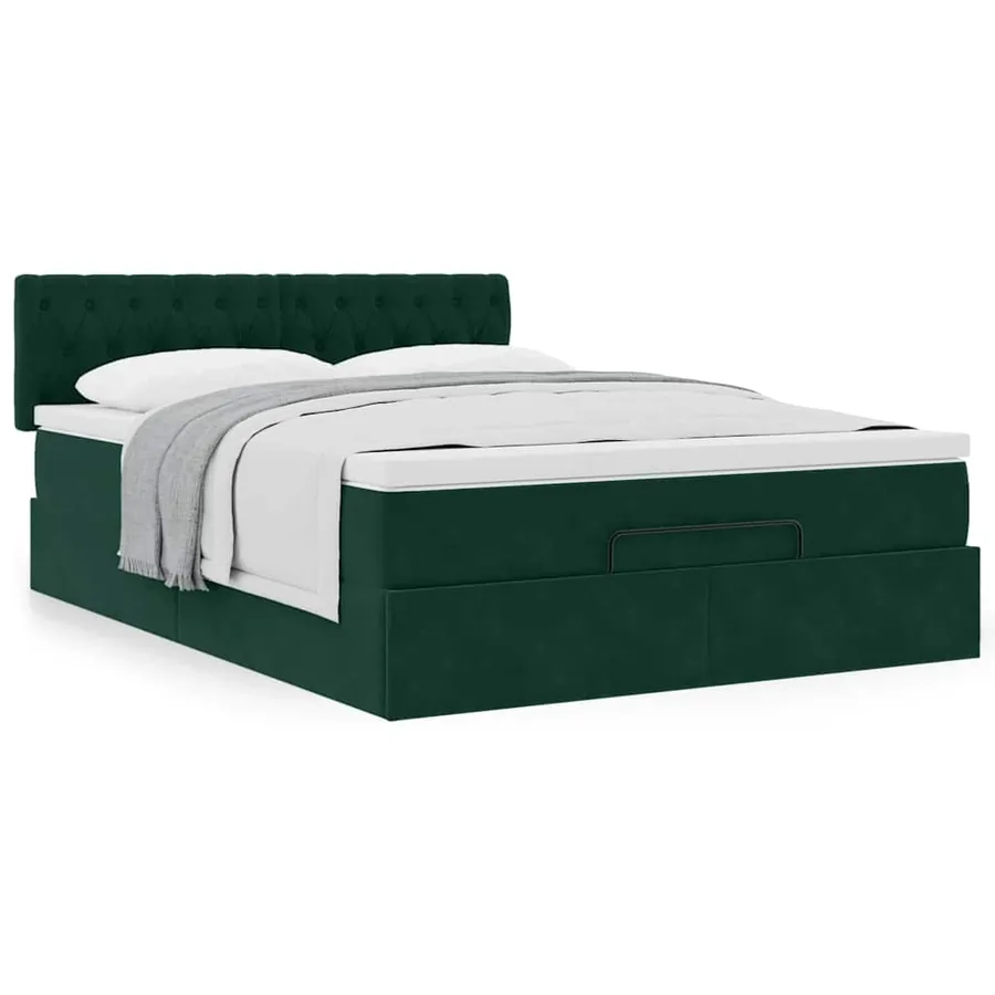 Cadre de lit ottoman avec matelas vert foncé 140x190 cm velours - 4