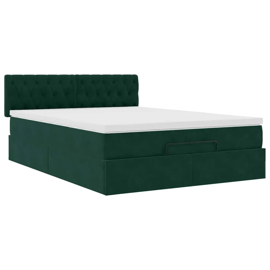 Cadre de lit ottoman avec matelas vert foncé 140x190 cm velours - 6