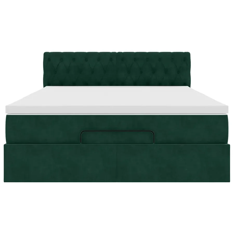 Cadre de lit ottoman avec matelas vert foncé 140x190 cm velours - 7