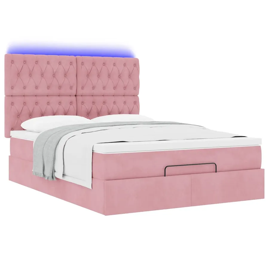Cadre de lit ottoman avec matelas rose 140x190 cm velours - 6