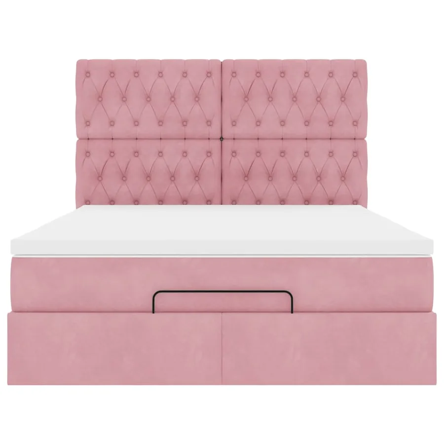 Cadre de lit ottoman avec matelas rose 140x190 cm velours - 8