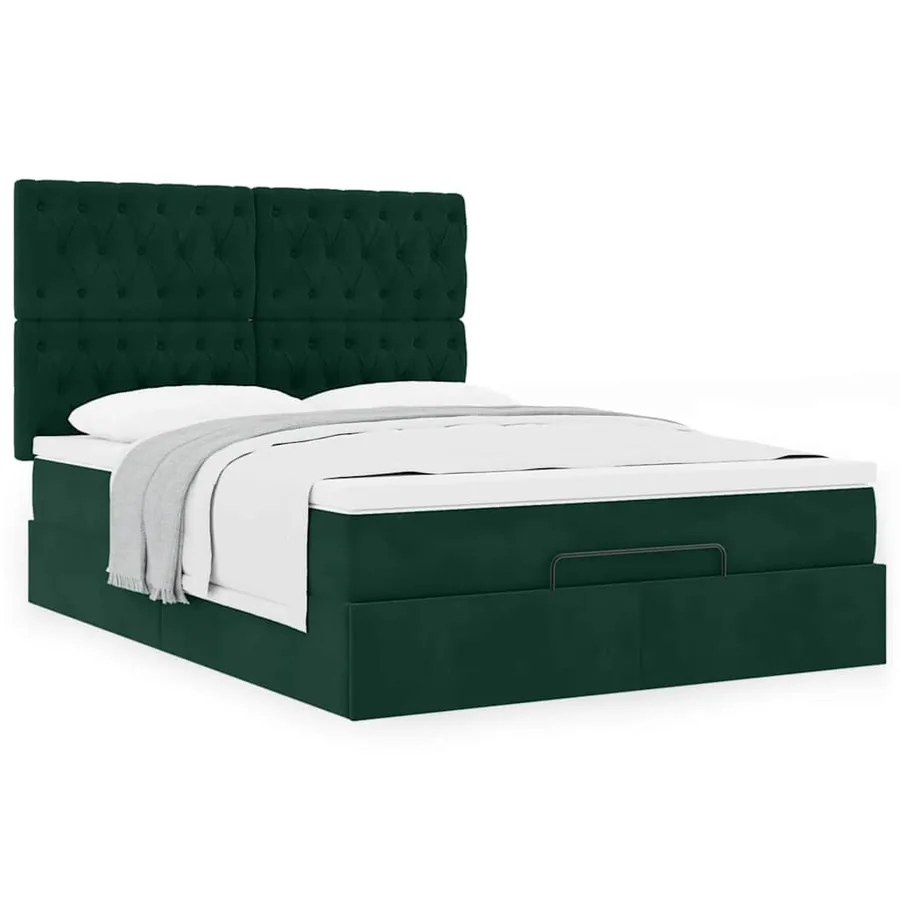 Cadre de lit ottoman avec matelas vert foncé 140x190 cm velours - 4