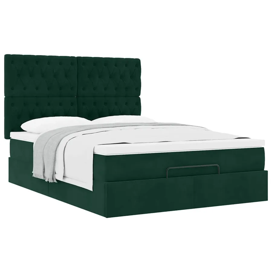 Cadre de lit ottoman avec matelas vert foncé 140x190 cm velours - 5