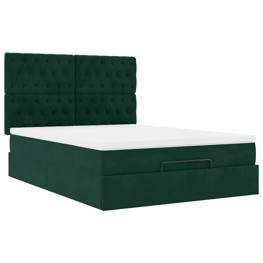 Cadre de lit ottoman avec matelas vert foncé 140x190 cm velours - 6