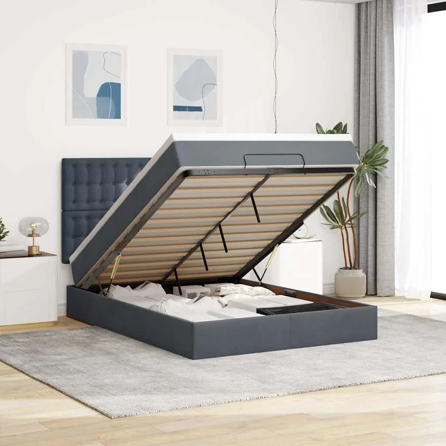 Cadre de lit ottoman avec matelas gris foncé 140x190 cm velours
