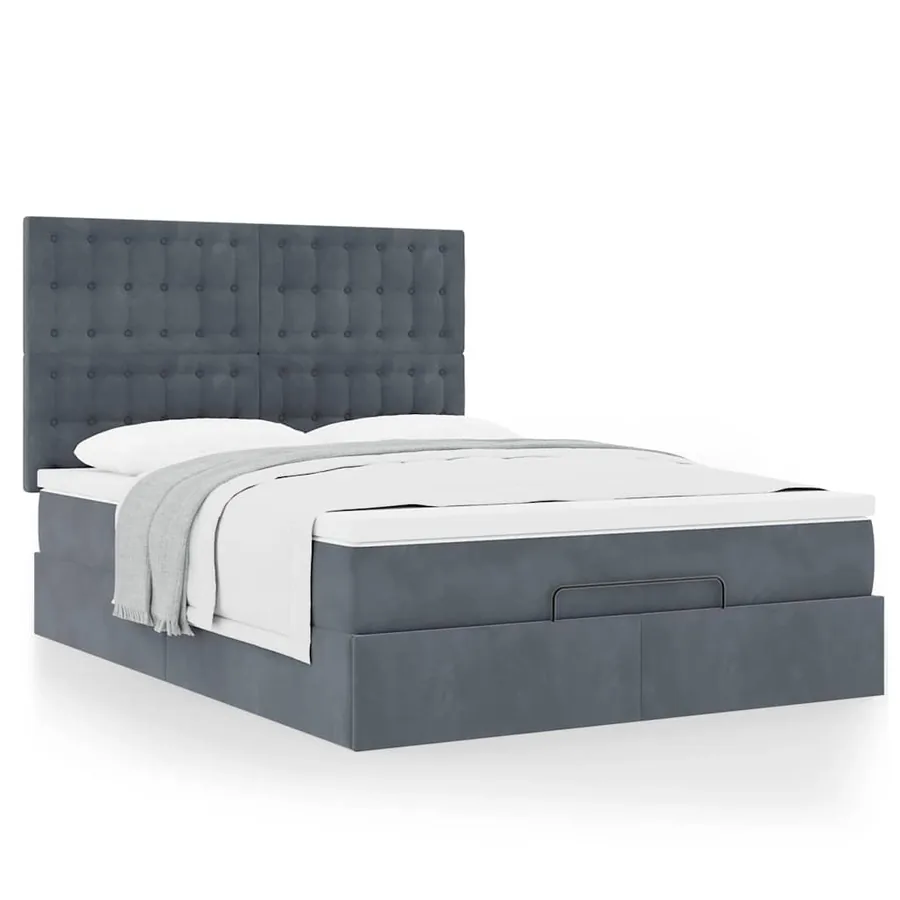Cadre de lit ottoman avec matelas gris foncé 140x190 cm velours - 4