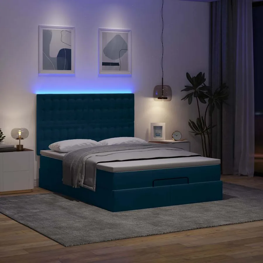 Cadre de lit ottoman avec matelas bleu foncé 140x190 cm velours - 3