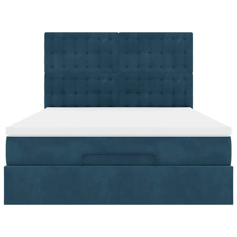 Cadre de lit ottoman avec matelas bleu foncé 140x190 cm velours - 8