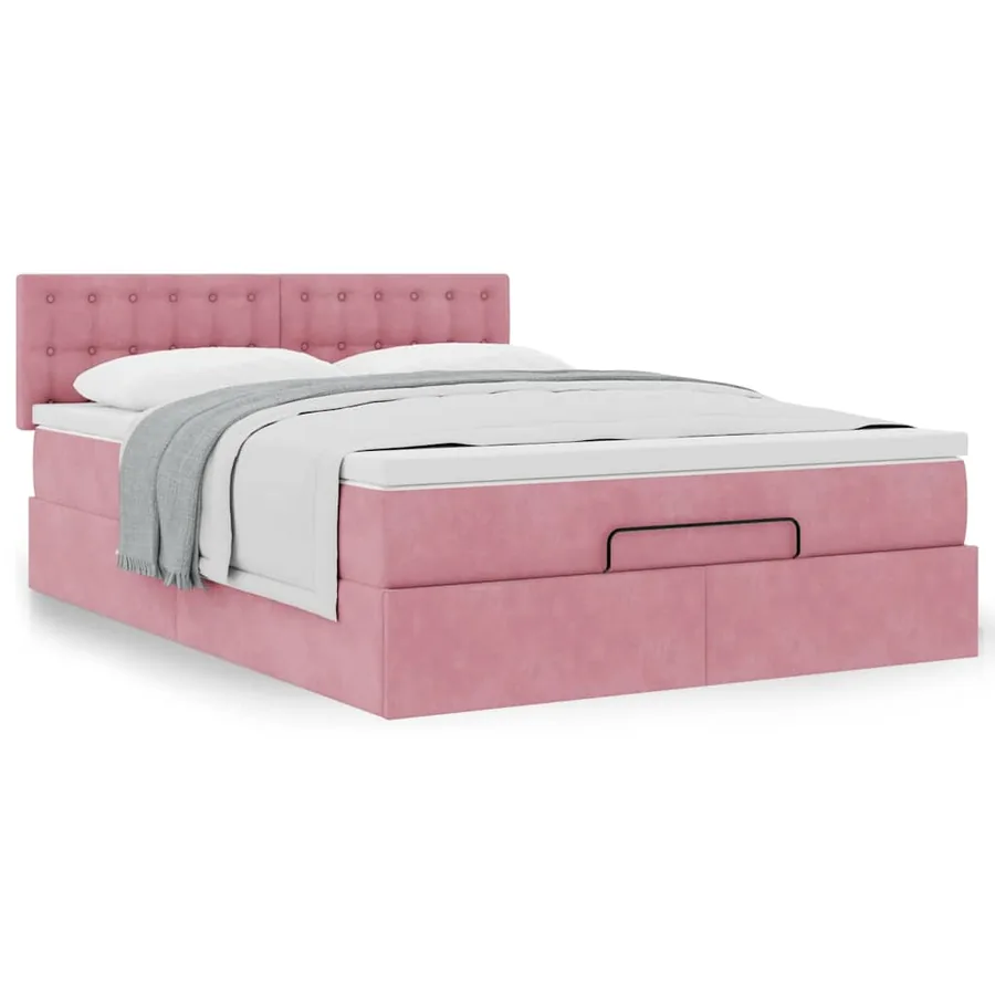 Cadre de lit ottoman avec matelas rose 140x190 cm velours - 4