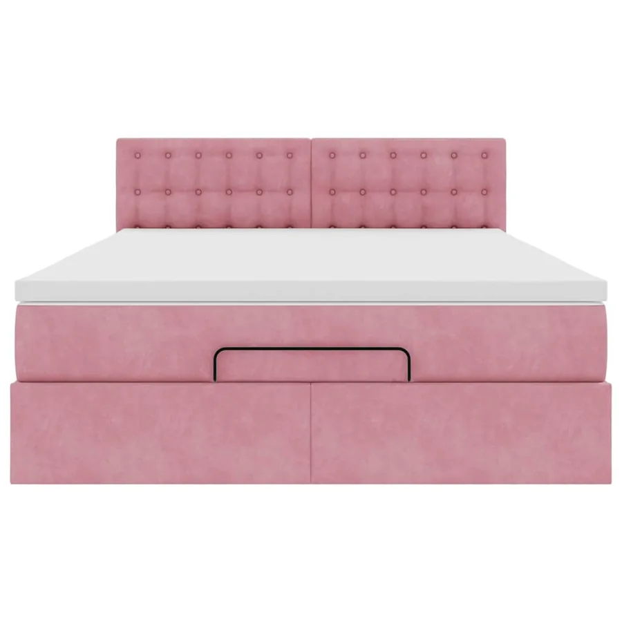 Cadre de lit ottoman avec matelas rose 140x190 cm velours - 7