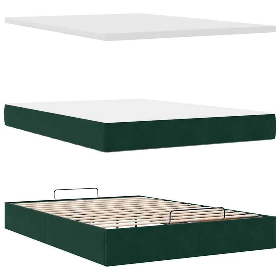 Cadre de lit ottoman avec matelas vert foncé 140x190 cm velours - 11