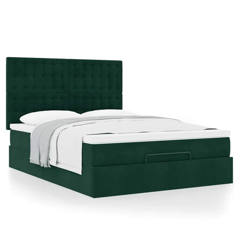 Cadre de lit ottoman avec matelas vert foncé 140x190 cm velours - 4