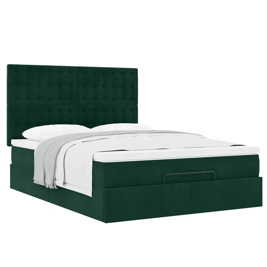 Cadre de lit ottoman avec matelas vert foncé 140x190 cm velours - 5