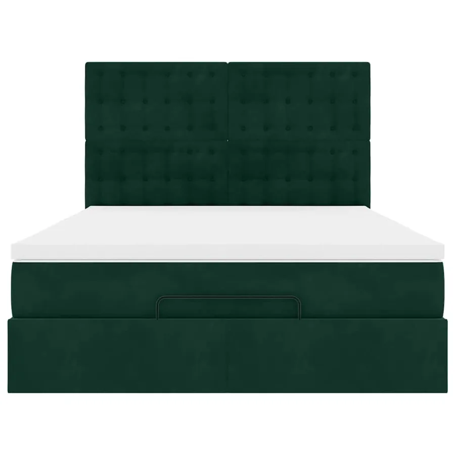 Cadre de lit ottoman avec matelas vert foncé 140x190 cm velours - 7