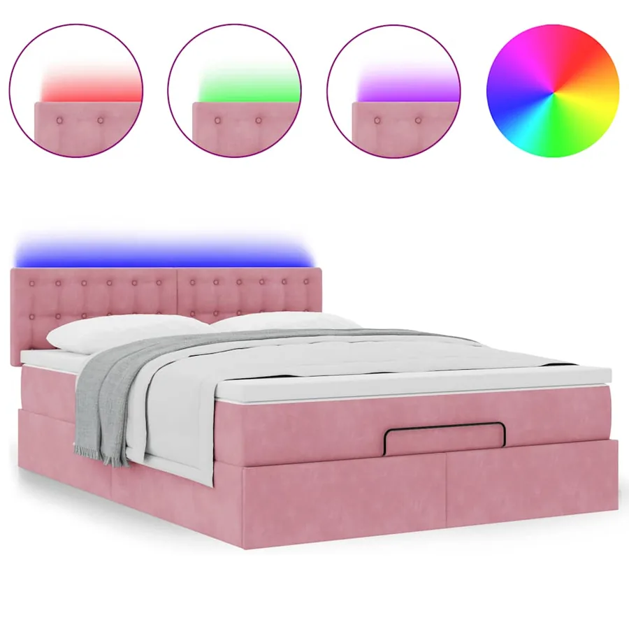 Cadre de lit ottoman avec matelas rose 140x190 cm velours - 5