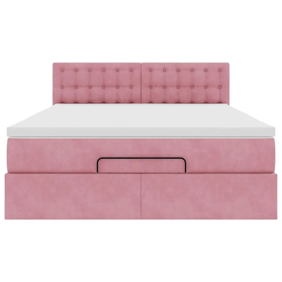 Cadre de lit ottoman avec matelas rose 140x190 cm velours - 8