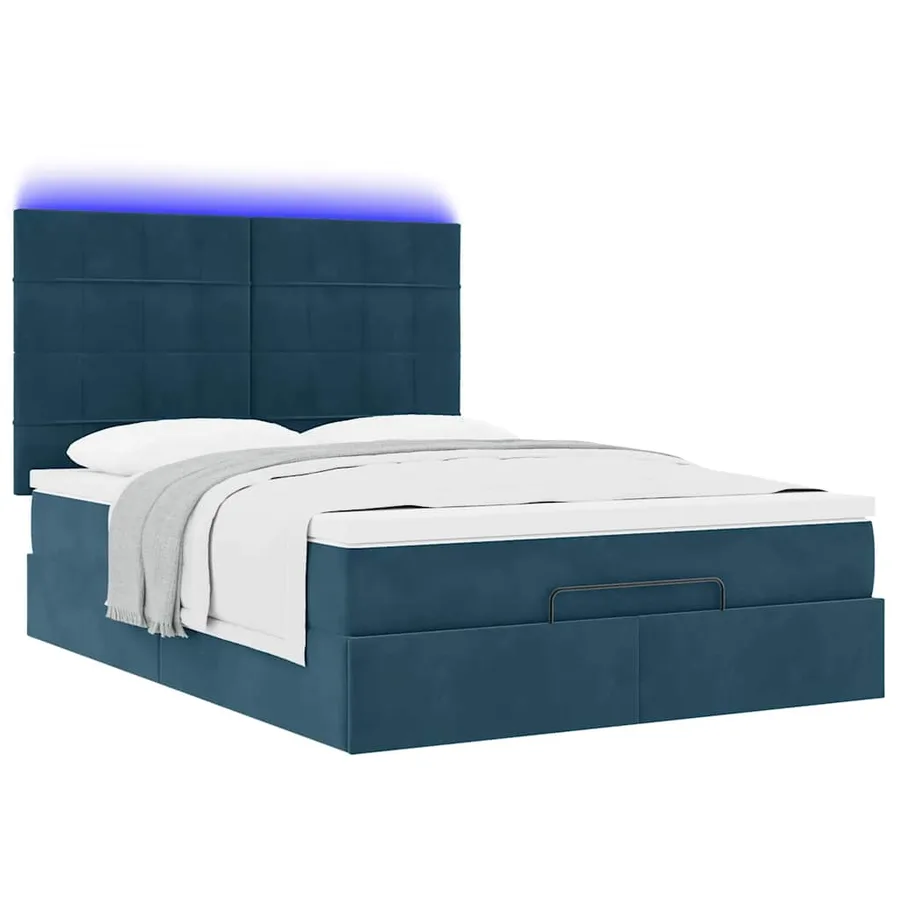 Cadre de lit ottoman avec matelas bleu foncé 140x190 cm velours - 6