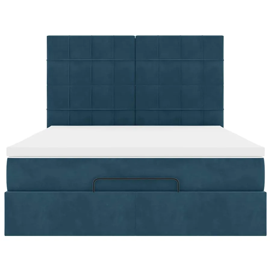 Cadre de lit ottoman avec matelas bleu foncé 140x190 cm velours - 8