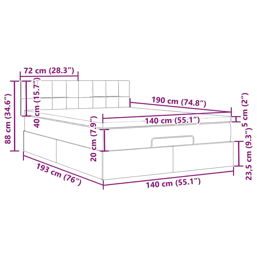 Cadre de lit ottoman avec matelas rose 140x190 cm velours - 15