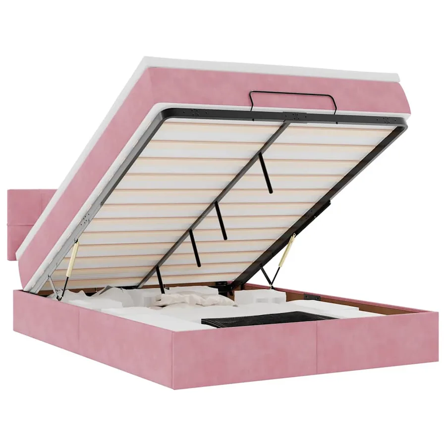 Cadre de lit ottoman avec matelas rose 140x190 cm velours - 2