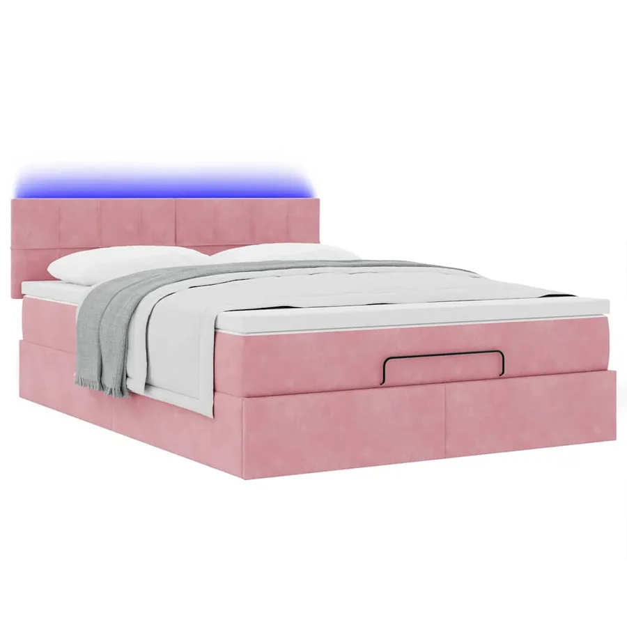 Cadre de lit ottoman avec matelas rose 140x190 cm velours - 3